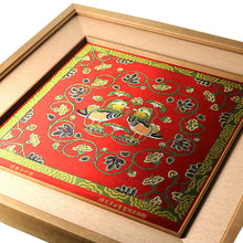 Load image into Gallery viewer, Hanging scroll with mandarin duck and arabesque design on red ground