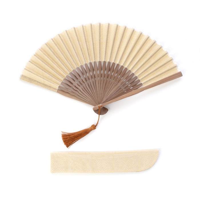 Gauze fan, double vine peony design, light yellow (copy)