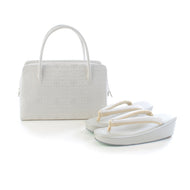 Formal zori bag set, grape arabesque pattern brocade (white small silver)