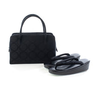 Black formal zori bag set with ryohana design in brocade (black)