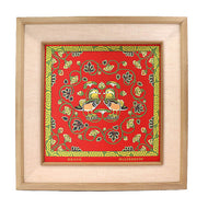 Hanging scroll with mandarin duck and arabesque design on red ground